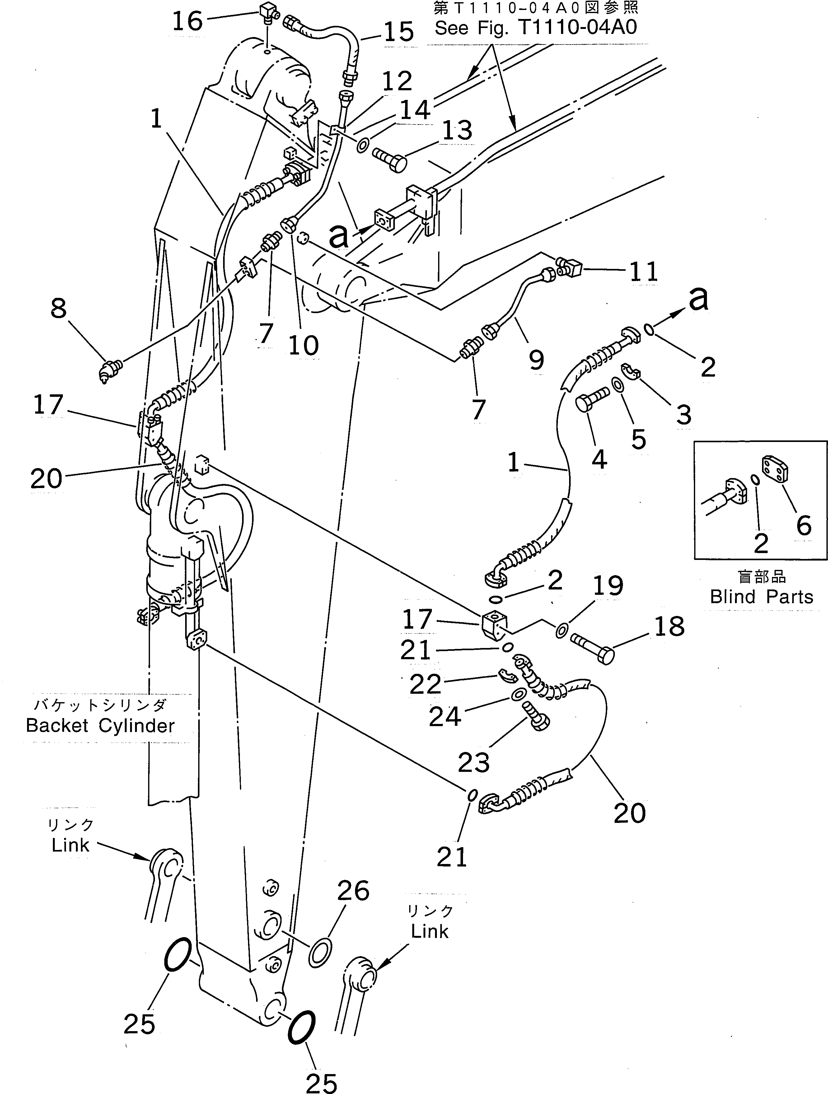 Komatsu parts book diagram for PC400LC-6 S/N 30001-UP (SAA6D125E-2 (Emission) Eng. Installed): ARM (4.0M) (BUCKET CYLINDER HOSE AND SPACER)