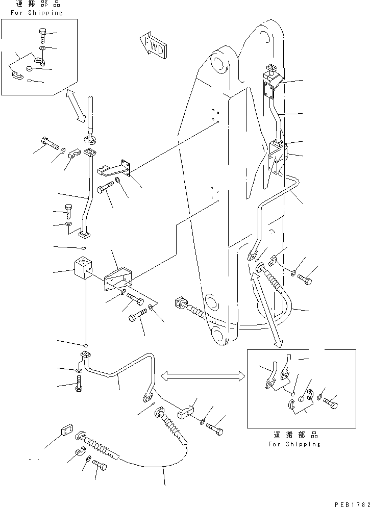 Komatsu parts book diagram for PC400LC-6 S/N 30001-UP (SAA6D125E-2 (Emission) Eng. Installed): ARM (ADDITIONAL PIPING ) (BOTTOM DUMP CYLINDER LINE) (LOADER)