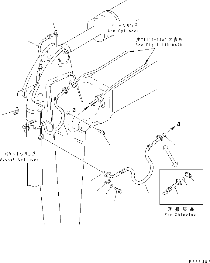 Komatsu parts book diagram for PC400LC-6 S/N 30001-UP (SAA6D125E-2 (Emission) Eng. Installed): ARM (2.4M) (BUCKET CYLINDER HOSE AND SPACER)