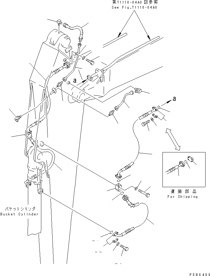 Komatsu parts book diagram for PC400LC-6 S/N 30001-UP (SAA6D125E-2 (Emission) Eng. Installed): ARM (4.0M) (BUCKET CYLINDER HOSE AND SPACER)