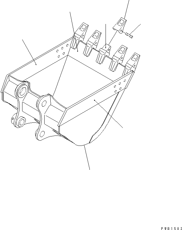 Komatsu parts book diagram for PC400LC-6 S/N 30001-UP (SAA6D125E-2 (Emission) Eng. Installed): BUCKET ? 2.1M3 ? 1565MM (HORIZONTAL PIN TYPE)