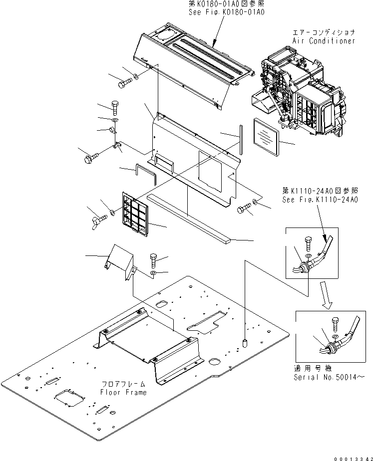 Komatsu parts book diagram for PC400LC-7-M1 S/N 50001-UP: FLOOR FRAME (OPERATOR'S CAB) (PARTTION AND FOOT DUCT)