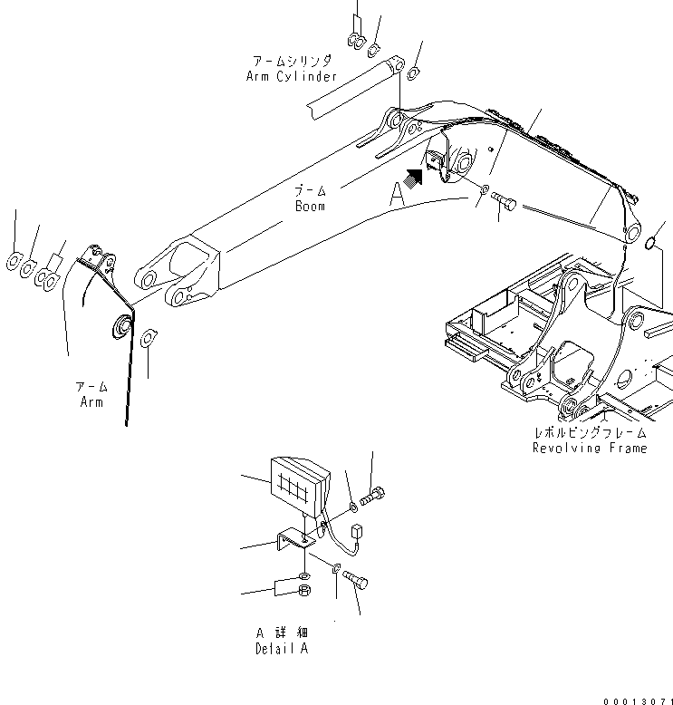 Komatsu parts book diagram for PC400LC-7-M1 S/N 50001-UP: BOOM (WORKING LAMP AND SPACER)