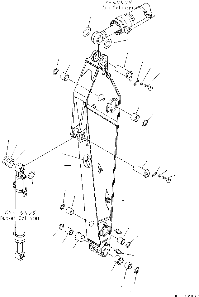 Komatsu parts book diagram for PC400LC-7-M1 S/N 50001-UP: ARM (2.9M) (FOR ADDITIONAL PIPING) (500 HOURS LUBRICATING)