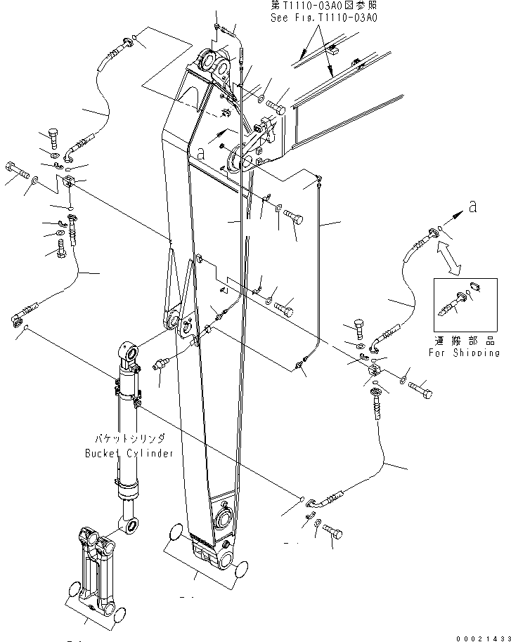 Komatsu parts book diagram for PC400LC-7-M1 S/N 50001-UP: ARM (4.8M) (BUCKET CYLINDER HOSE AND LUBRICATING LINE)
