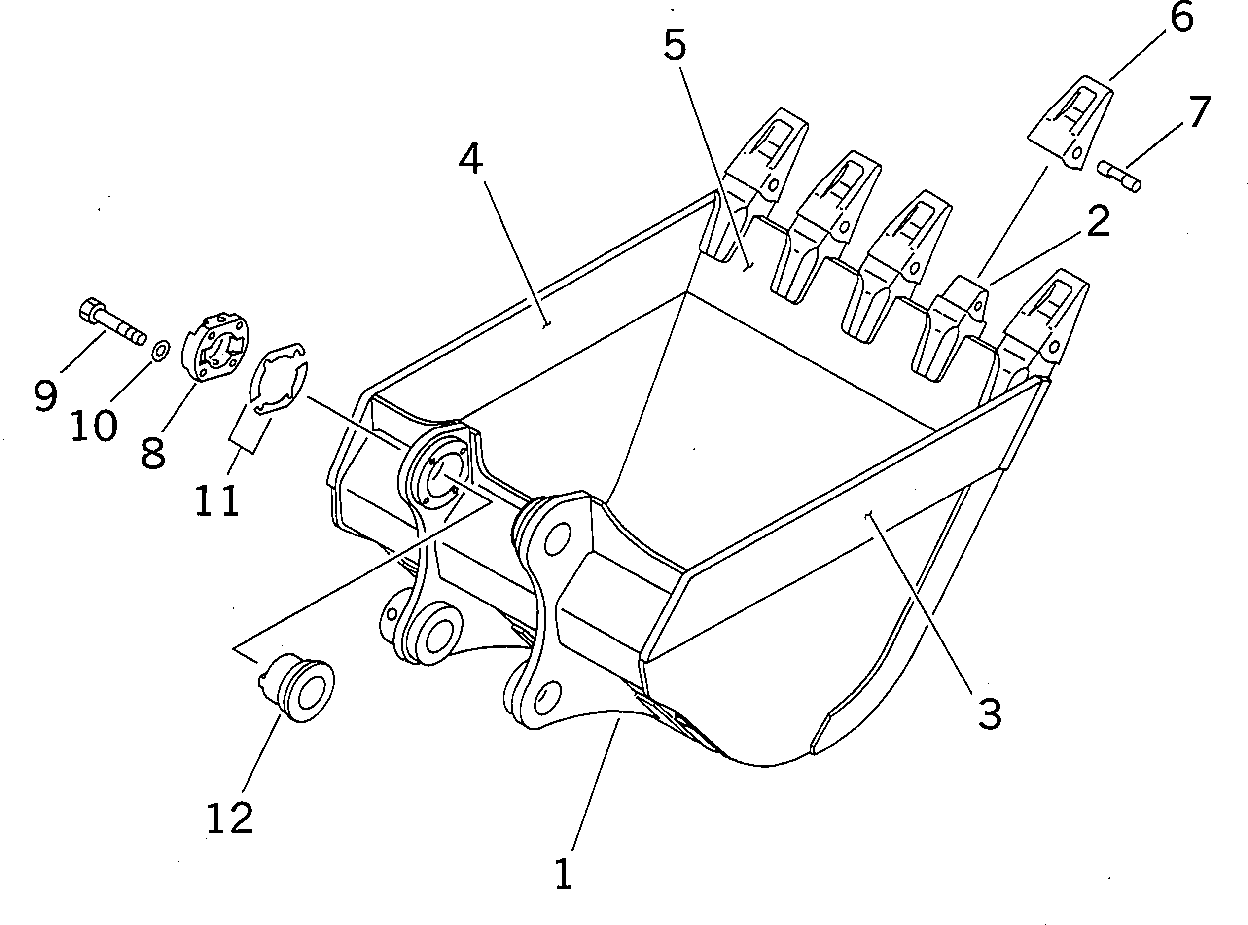 Komatsu parts book diagram for PC400LC-7-M1 S/N 50001-UP: BUCKET ? 2.2M3 ? 1715MM (HORIZONTAL PIN TYPE) (WITH ADJUSTING)