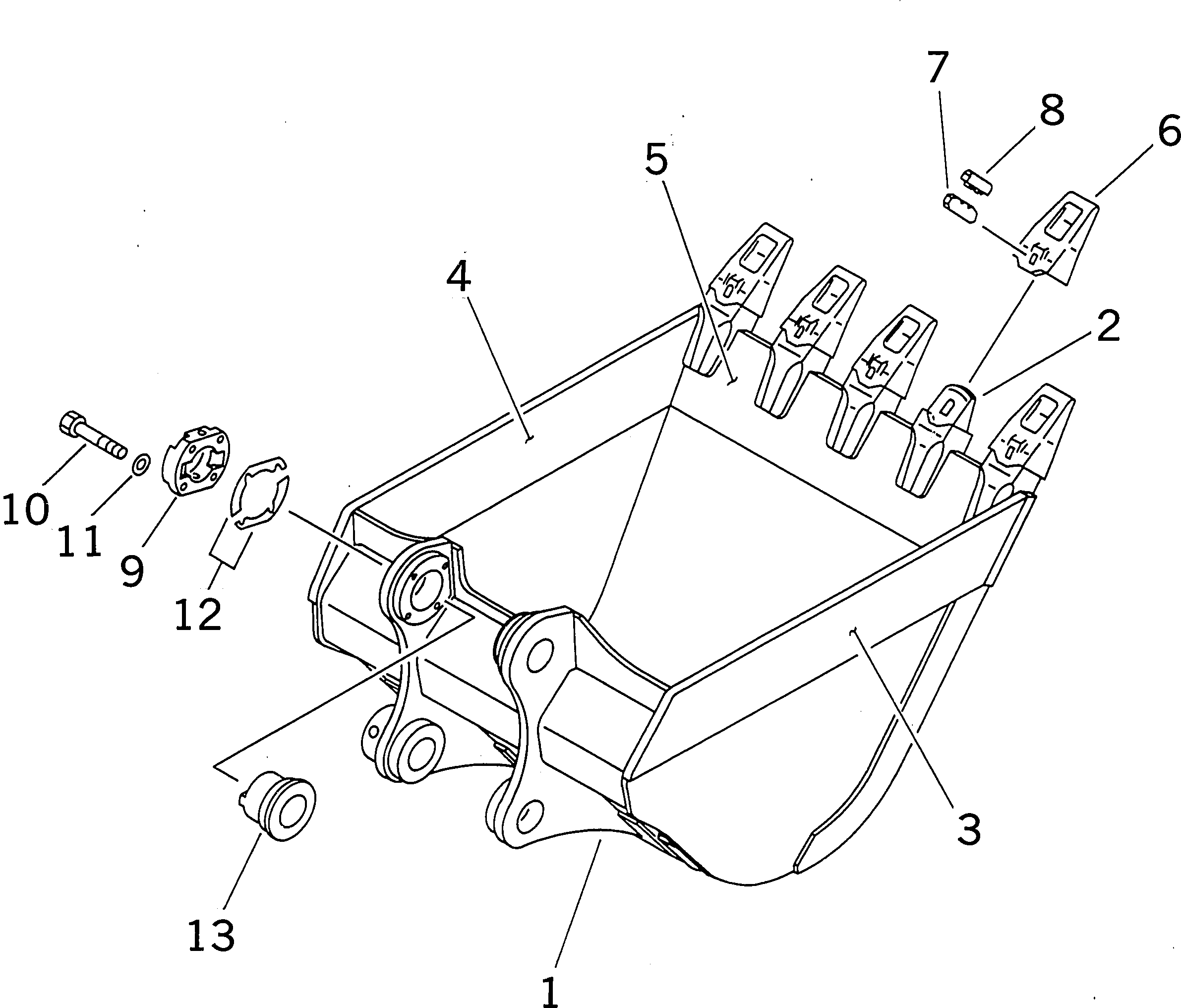 Komatsu parts book diagram for PC400LC-7-M1 S/N 50001-UP: BUCKET ? 2.2M3 ? 1715MM (VERTICAL PIN TYPE) (WITH ADJUSTING)