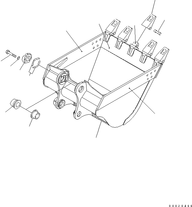 Komatsu parts book diagram for PC400LC-7-M1 S/N 50001-UP: BUCKET ? 1.9M3 ? 1474MM (HORIZONTAL PIN TYPE) (WITH ADJUSTING)