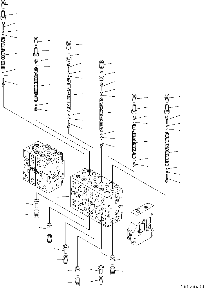 Komatsu parts book diagram for PC400LC-7-M1 S/N 50001-UP: MAIN VALVE (3-ACTUATOR) (1/25)
