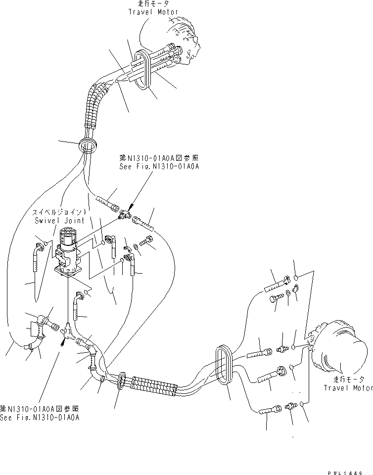 Komatsu parts book diagram for PC400LC-6Z S/N 30001-UP (Pipe Looper Spec.): TRAVEL PIPING(#32250-)