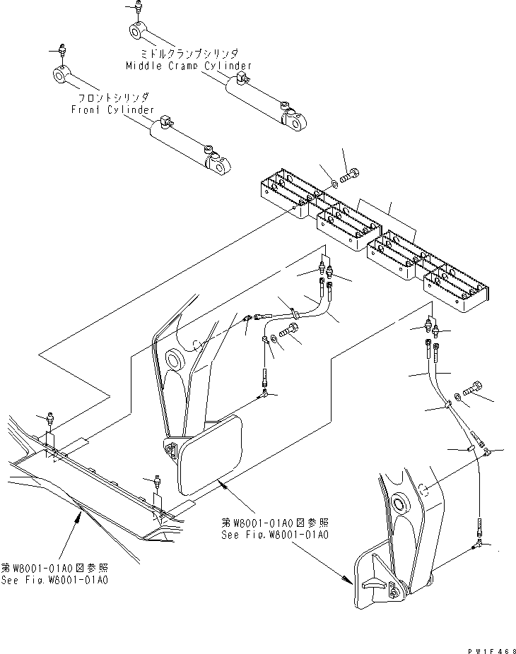 Komatsu parts book diagram for PC400LC-6Z S/N 30001-UP (Pipe Looper Spec.): PIPE LOOPER PIPING (FRONT LUBLICATION LINE)(#32670-)