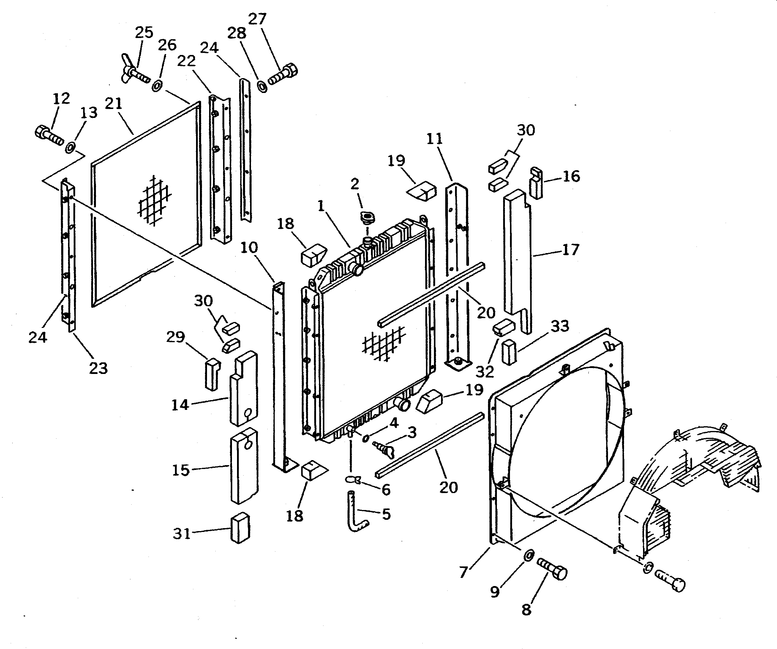 Komatsu parts book diagram for PC400LC-5 S/N 20001-UP (Overseas Version): RADIATOR (WITH FAN GUARD) (EXCEPT JAPAN)(#20001-20602)