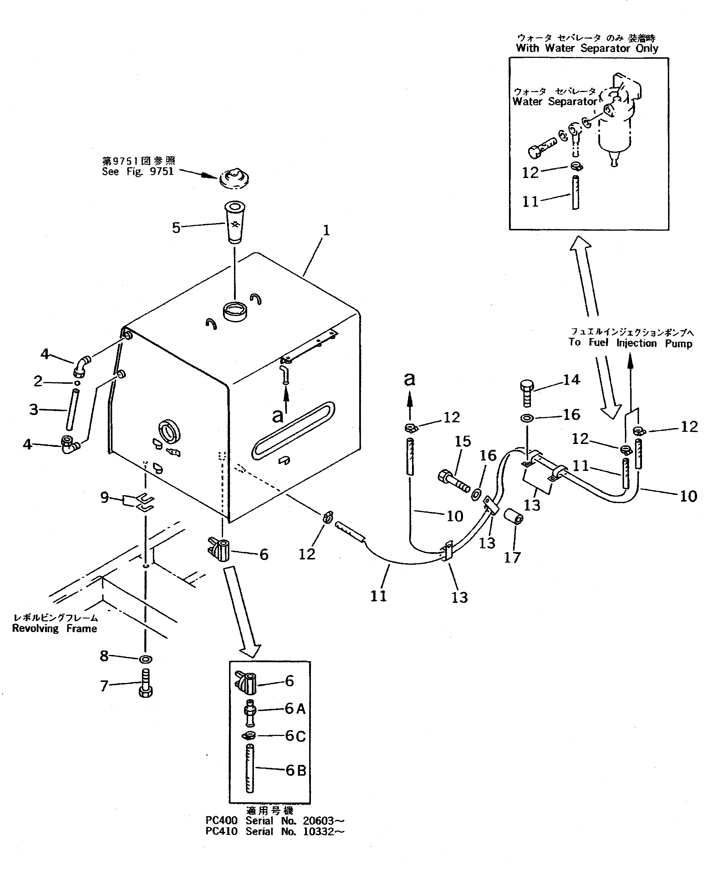 Komatsu parts book diagram for PC400LC-5 S/N 20001-UP (Overseas Version): FUEL TANK AND PIPING