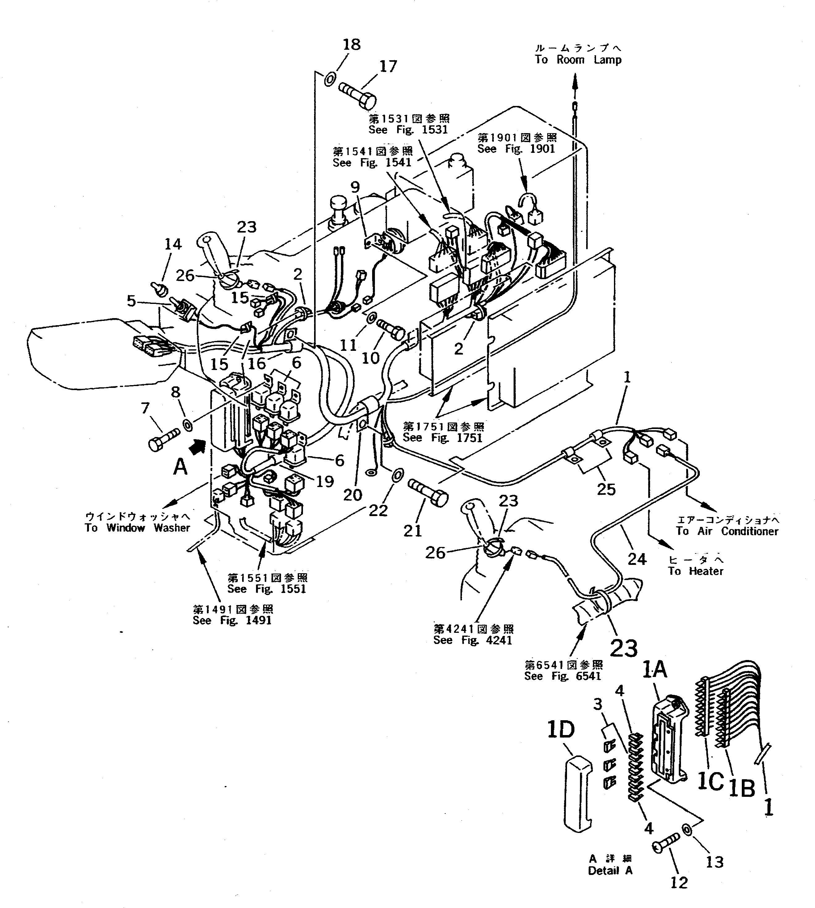 Komatsu parts book diagram for PC400LC-5 S/N 20001-UP (Overseas Version): WIRING IN CAB (FOR PANEL STAND) (FOR WRIST CONTROL)