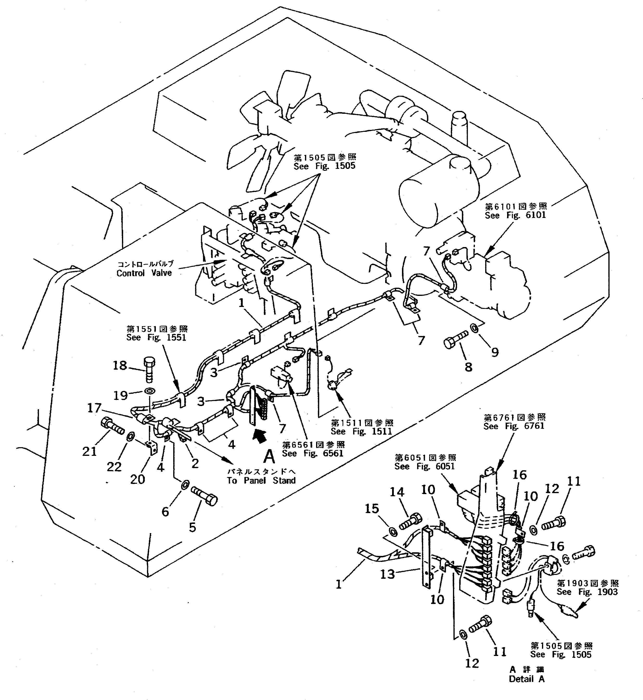 Komatsu parts book diagram for PC400LC-5 S/N 20001-UP (Overseas Version): ELECTRICAL SYSTEM (WIRING) (CAB TO SENSOR AND VALVE)