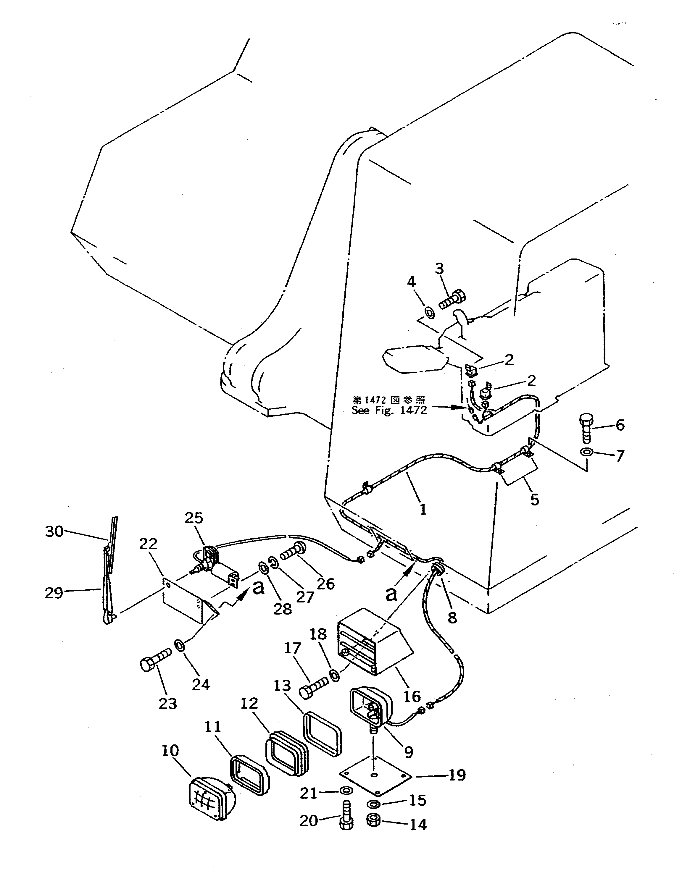 Komatsu parts book diagram for PC400LC-5 S/N 20001-UP (Overseas Version): LOWER WIPER AND WORKING LAMP (FRONT ? L.H.) (FOR NORWAY ? SWEDEN)
