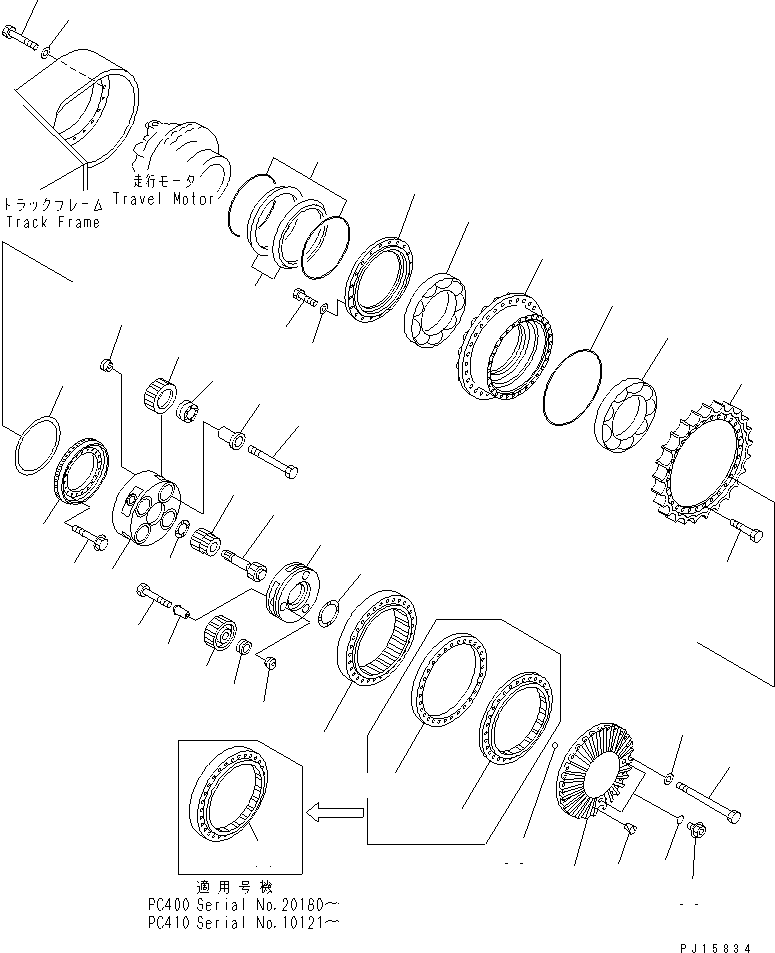 Komatsu parts book diagram for PC400LC-5 S/N 20001-UP (Overseas Version): FINAL DRIVE AND SPROCKET