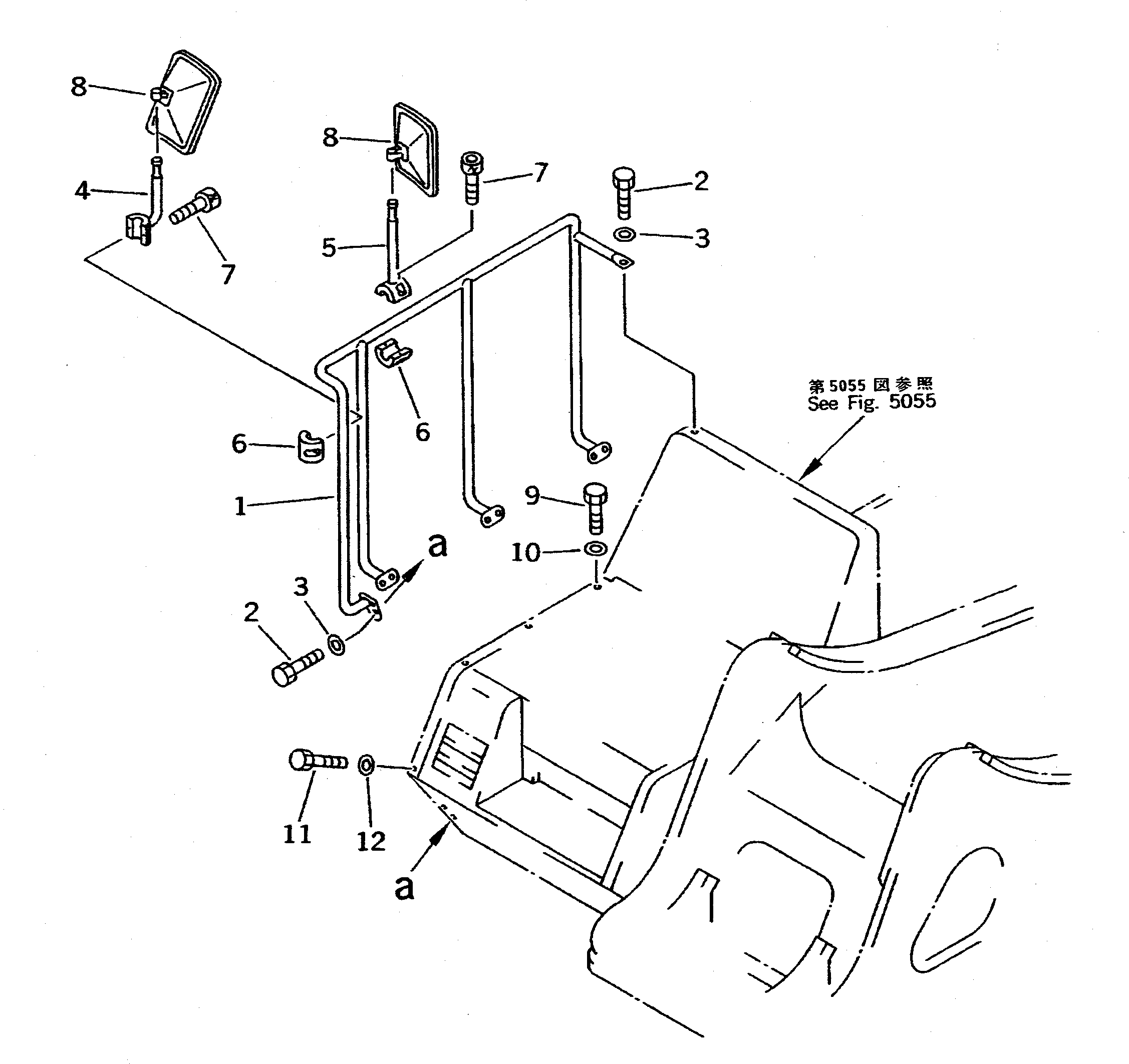 Komatsu parts book diagram for PC400LC-5 S/N 20001-UP (Overseas Version): REAR VIEW MIRROW ? R.H. (TBG SPEC.) (FOR SWEDEN)(#20001-21534)