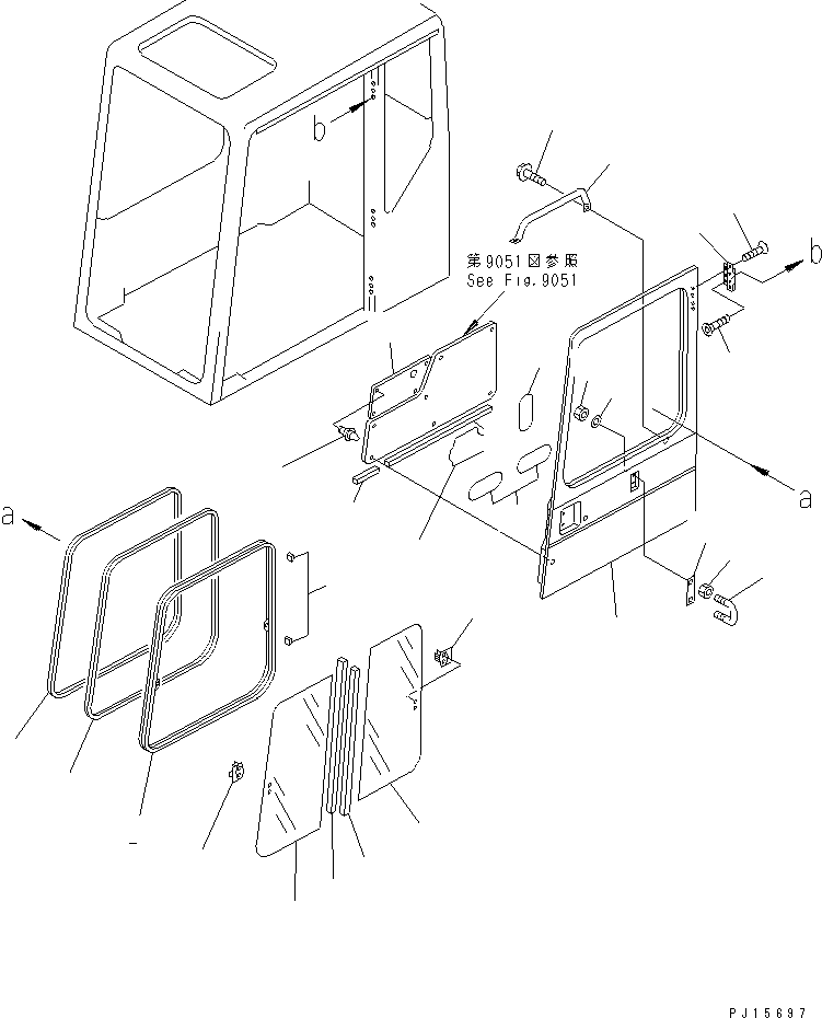 Komatsu parts book diagram for PC400LC-5 S/N 20001-UP (Overseas Version): OPERATOR'S CAB (6/7) (DOOR 1/2) (FOR SWEDEN AND NORWAY)