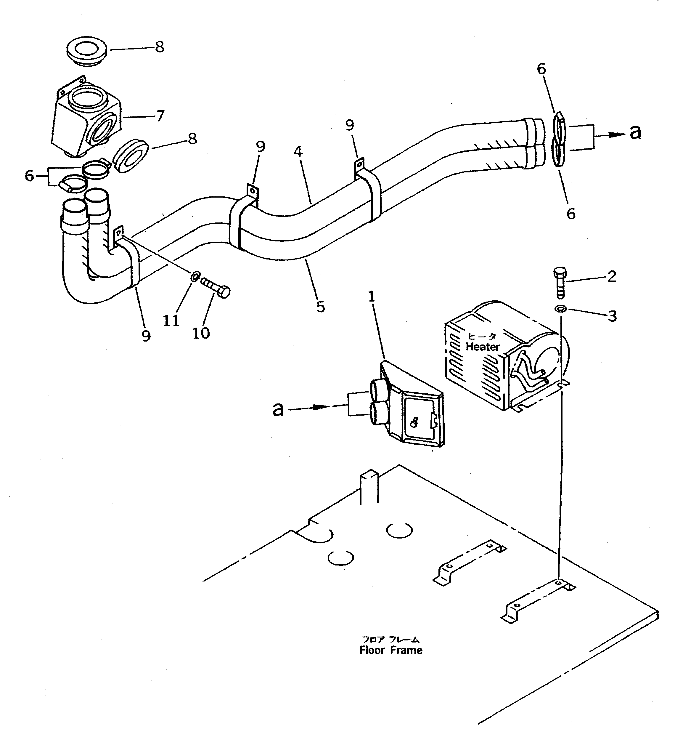 Komatsu parts book diagram for PC400LC-5 S/N 20001-UP (Overseas Version): HEATER PIPING (AIR) (KUK SPEC.)