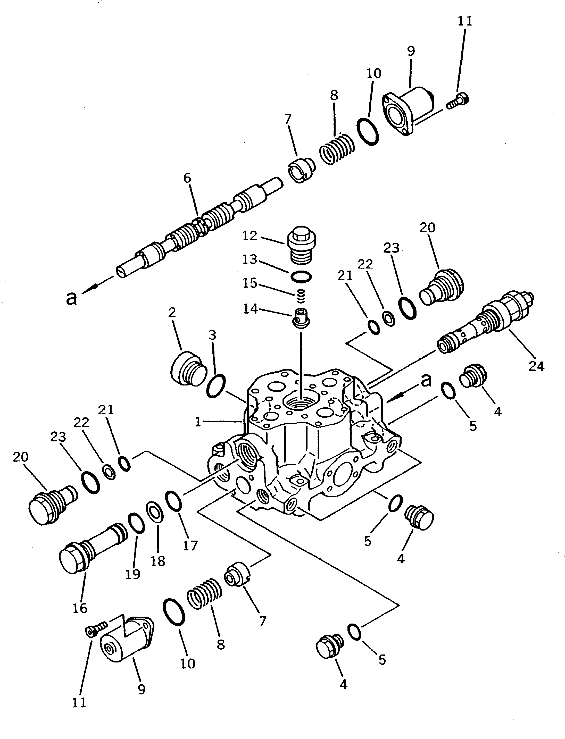 Komatsu parts book diagram for PC400LC-5 S/N 20001-UP (Overseas Version): HYDRAULIC CONTROL VALVE (FOR ADDITIONAL PIPING) (FOR 2 PUMPS)    (1/2)