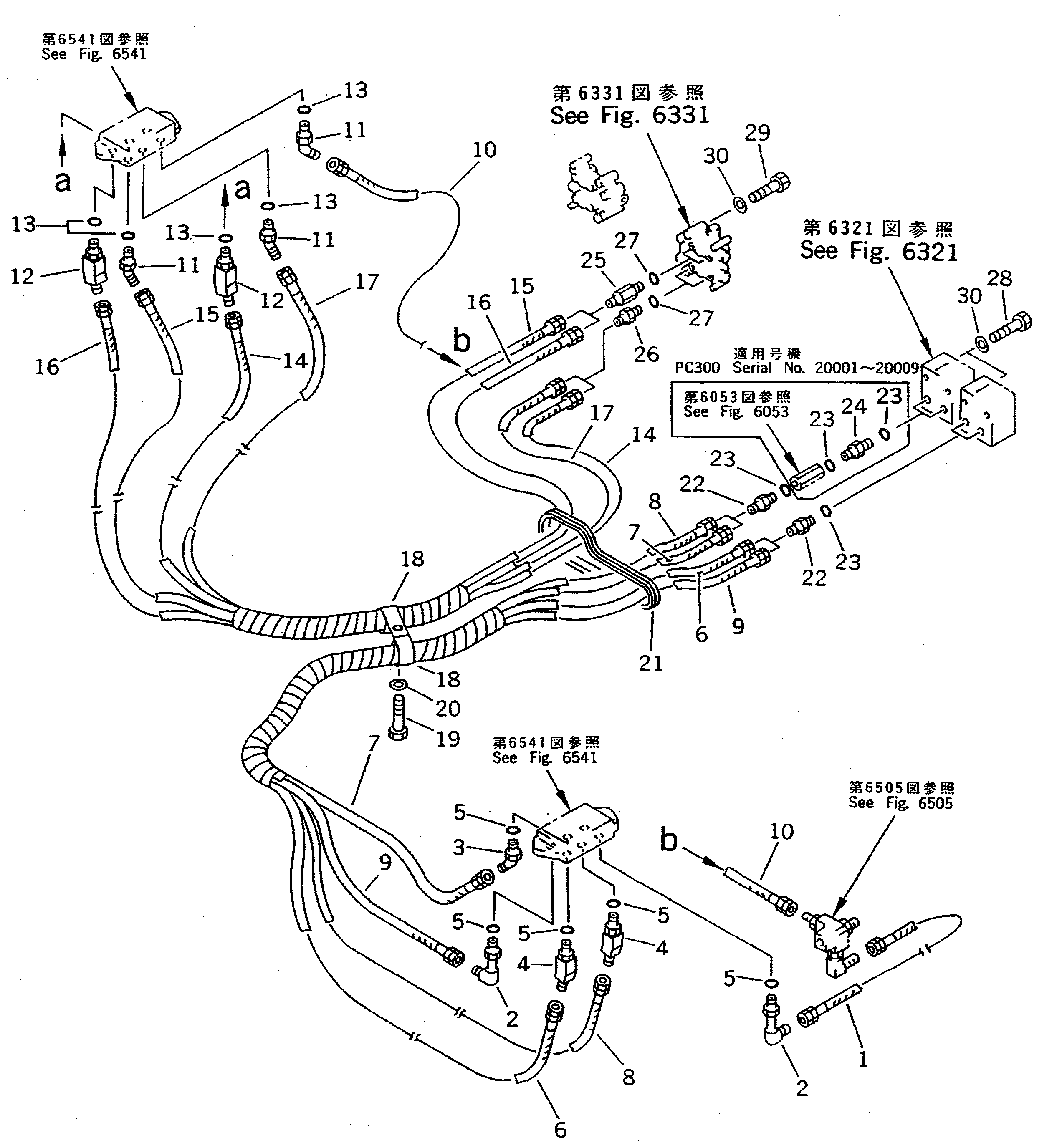 Komatsu parts book diagram for PC400LC-5 S/N 20001-UP (Overseas Version): P.P.C. VALVE PIPING (BLOCK TO/FROM SHUTTLE VALVE) (FOR WRIST     CONTROL) (FOR LOADER)