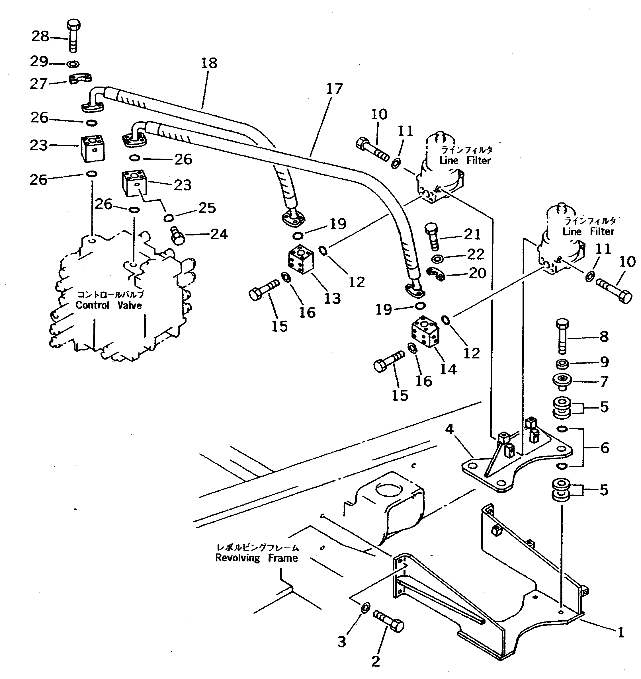 Komatsu parts book diagram for PC400LC-5 S/N 20001-UP (Overseas Version): LINE FILTER TO CONTROL VALVE PIPING