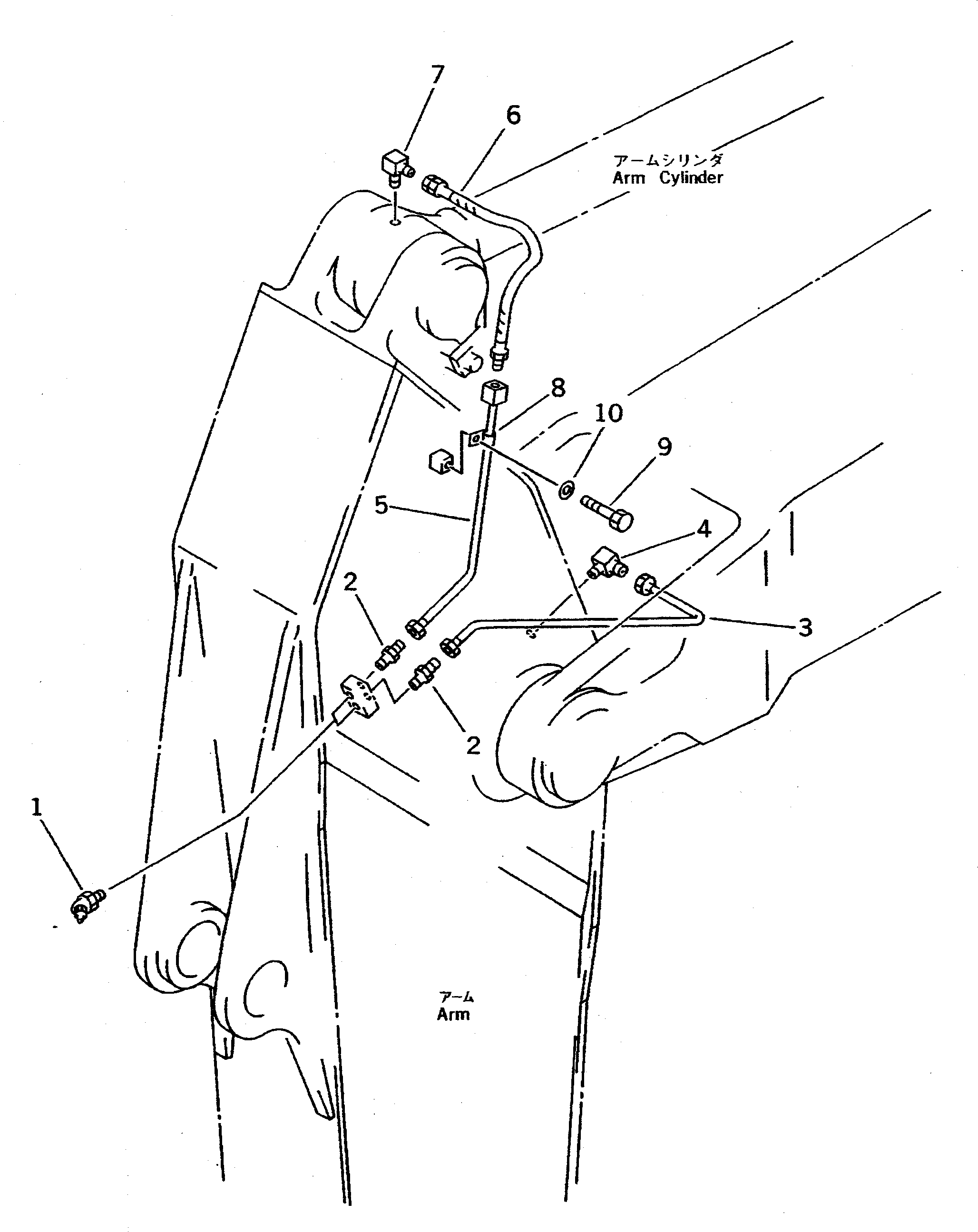 Komatsu parts book diagram for PC400LC-5 S/N 20001-UP (Overseas Version): WORK EQUIPMENT LUBRICATION PIPING (ARM SIDE)