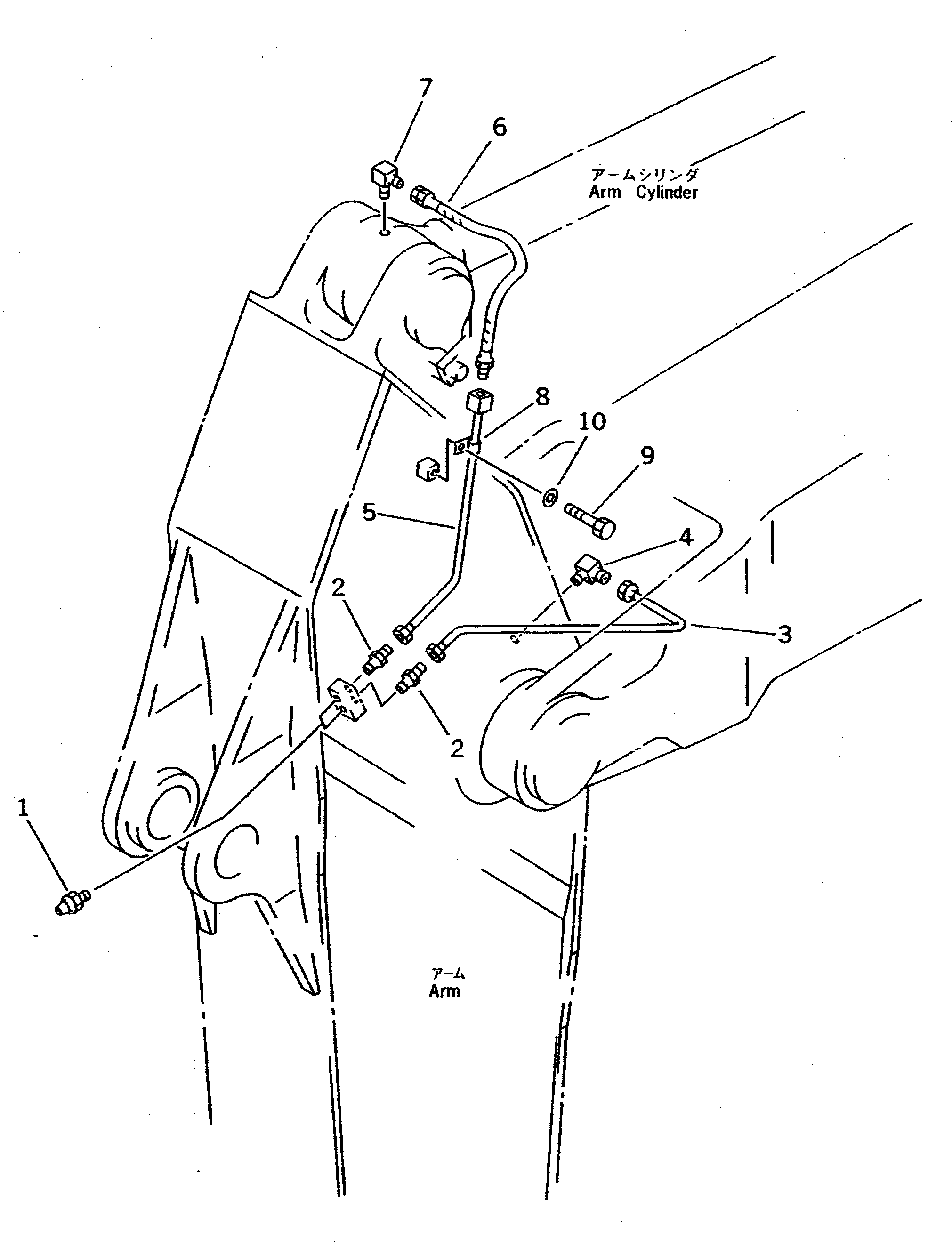 Komatsu parts book diagram for PC400LC-5 S/N 20001-UP (Overseas Version): WORK EQUIPMENT LUBRICATION PIPING (ARM SIDE) (FOR SHORT ARM 2.9M)