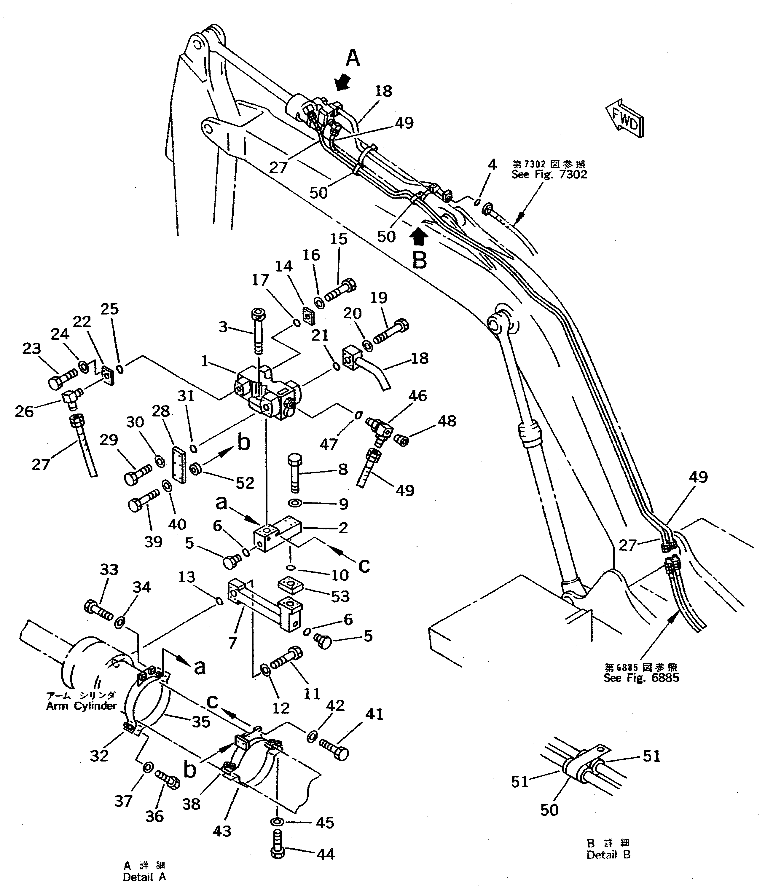 Komatsu parts book diagram for PC400LC-5 S/N 20001-UP (Overseas Version): ARM CYLINDER LOCK VALVE PIPING (ATTACHMENT SIDE) (REXROTH)