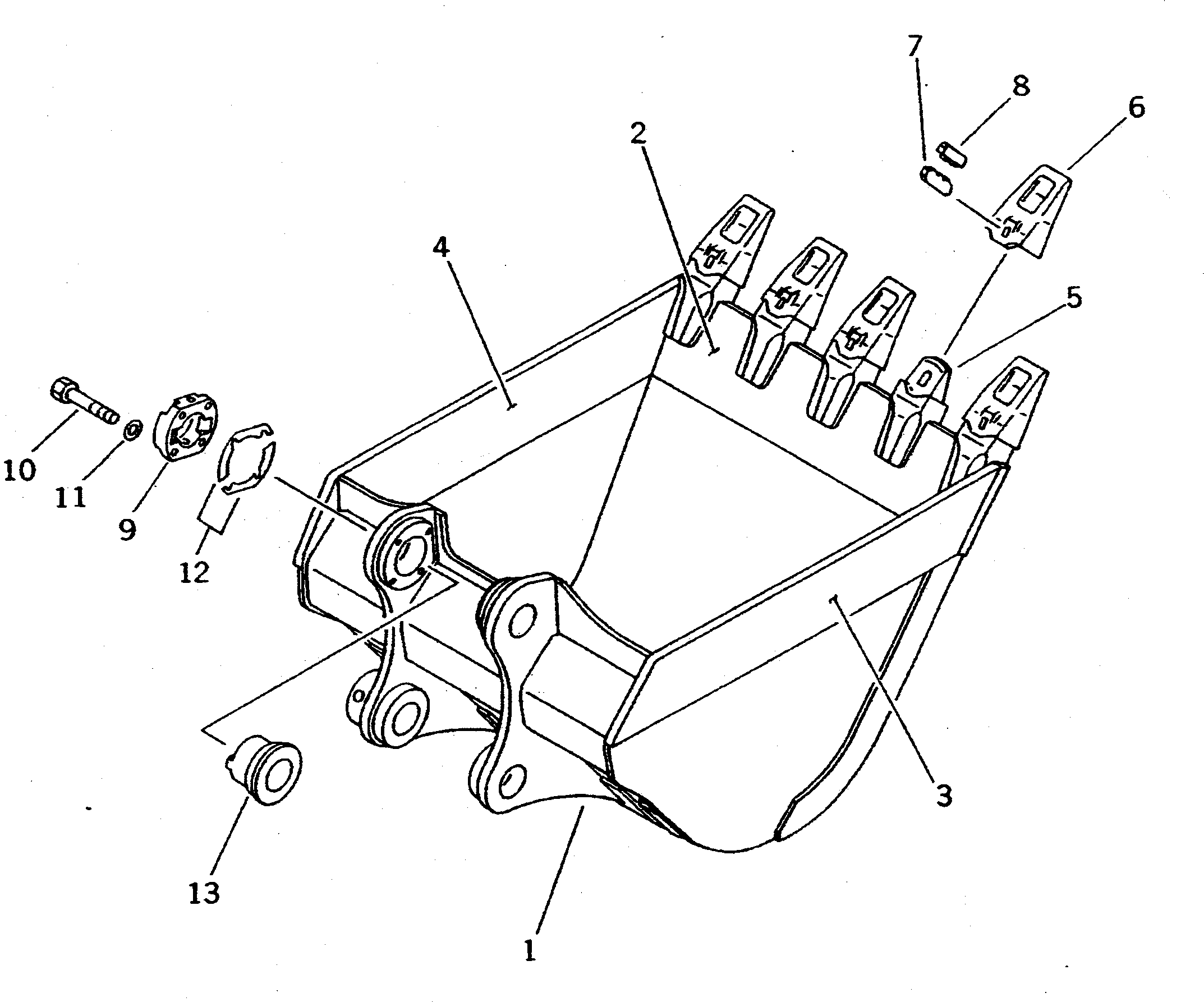 Komatsu parts book diagram for PC400LC-5 S/N 20001-UP (Overseas Version): BUCKET 2.0M3 ? 1715MM (VERTICAL PIN TYPE)