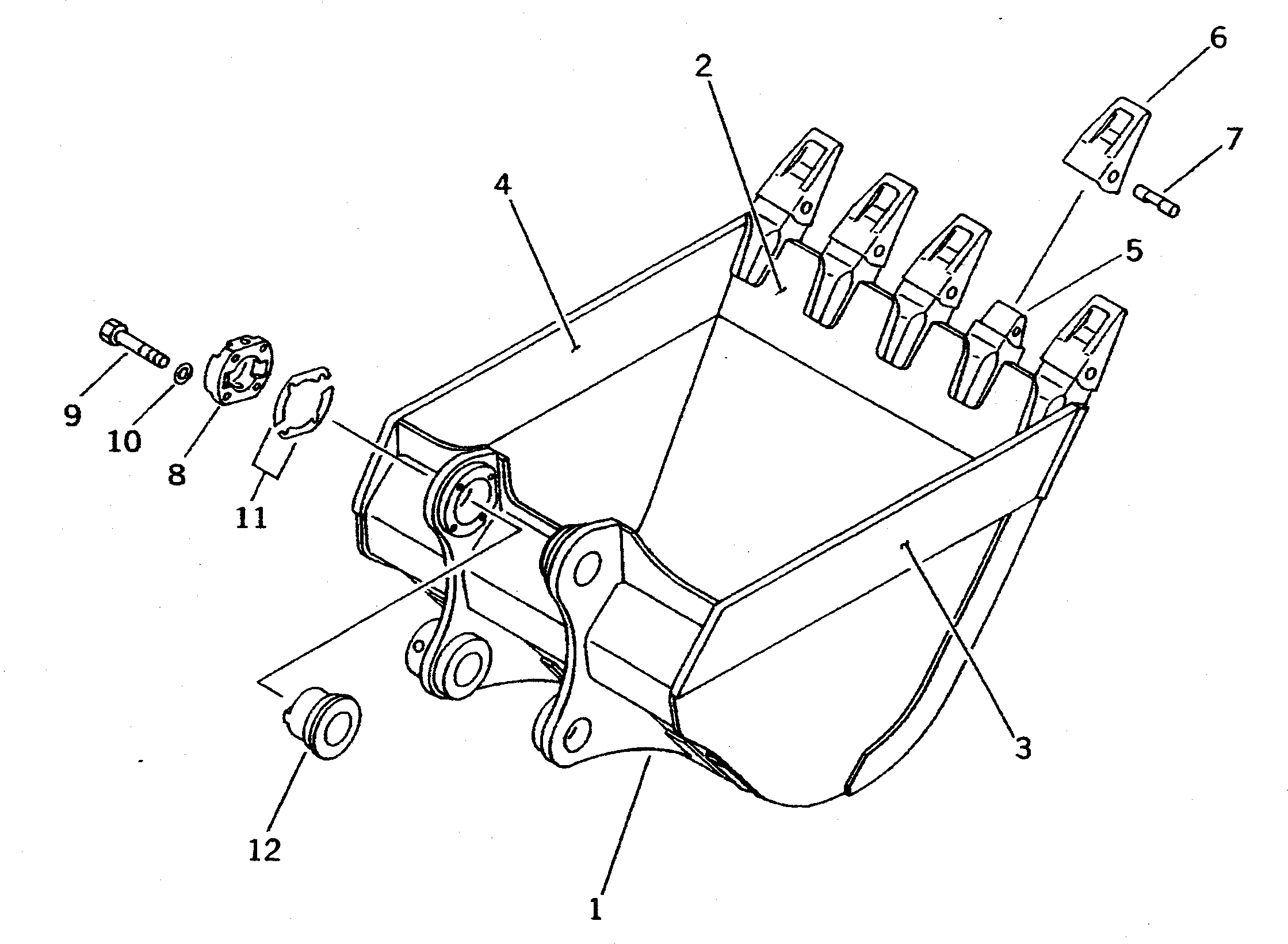 Komatsu parts book diagram for PC400LC-5 S/N 20001-UP (Overseas Version): BUCKET 2.0M3 ? 1715MM (HORIZONTAL PIN TYPE)