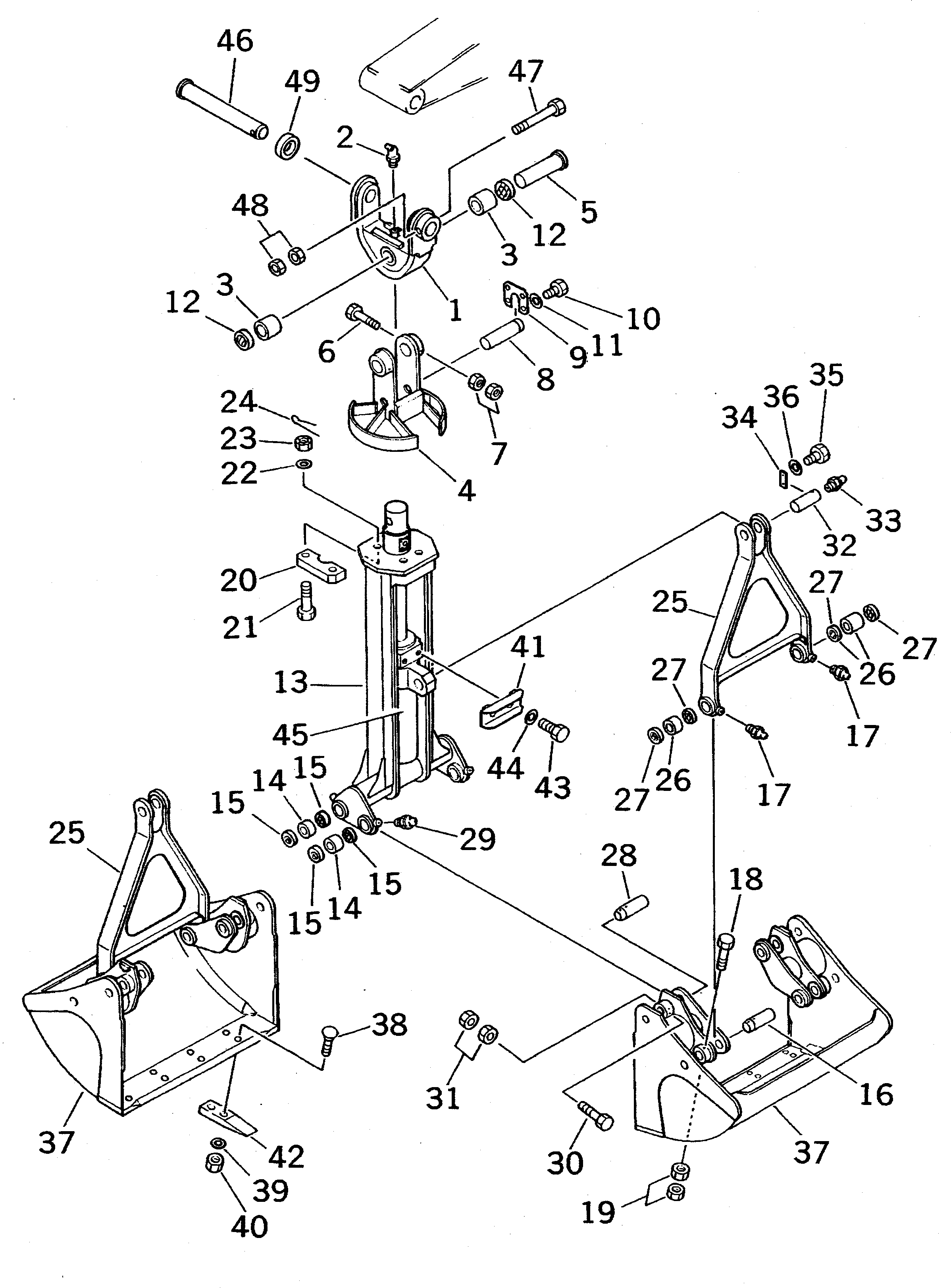Komatsu parts book diagram for PC400LC-5 S/N 20001-UP (Overseas Version): CLAMSHELL BUCKET ? 1.2M3 (DIGGING TYPE)