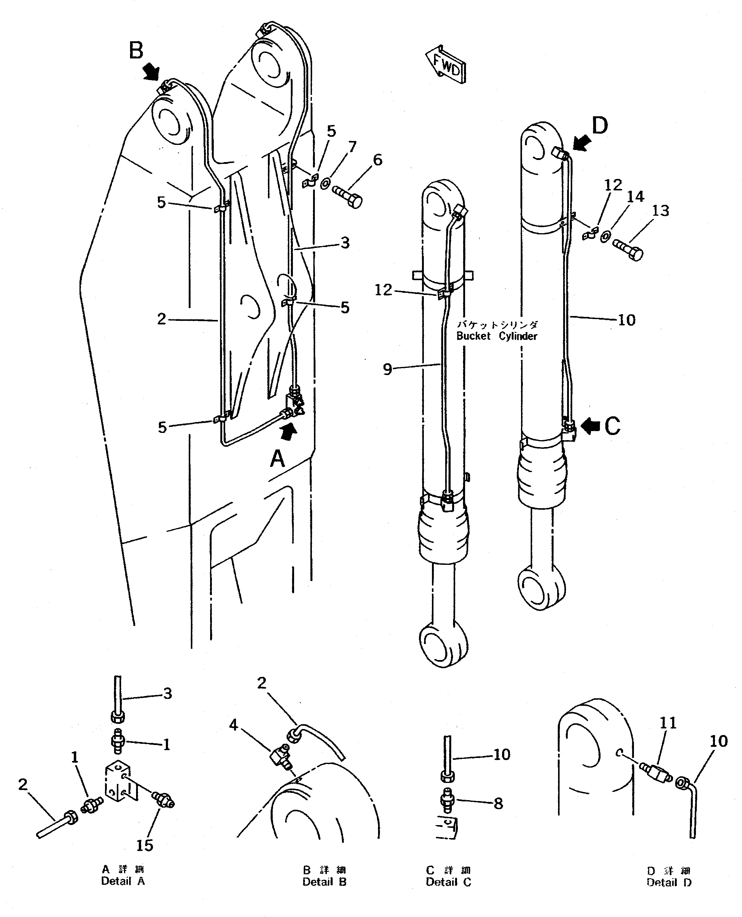 Komatsu parts book diagram for PC400LC-5 S/N 20001-UP (Overseas Version): WORK EQUIPMENT LUBRICATION PIPING (ARM SIDE) (FOR BOTTOM DUMP    LOADER)