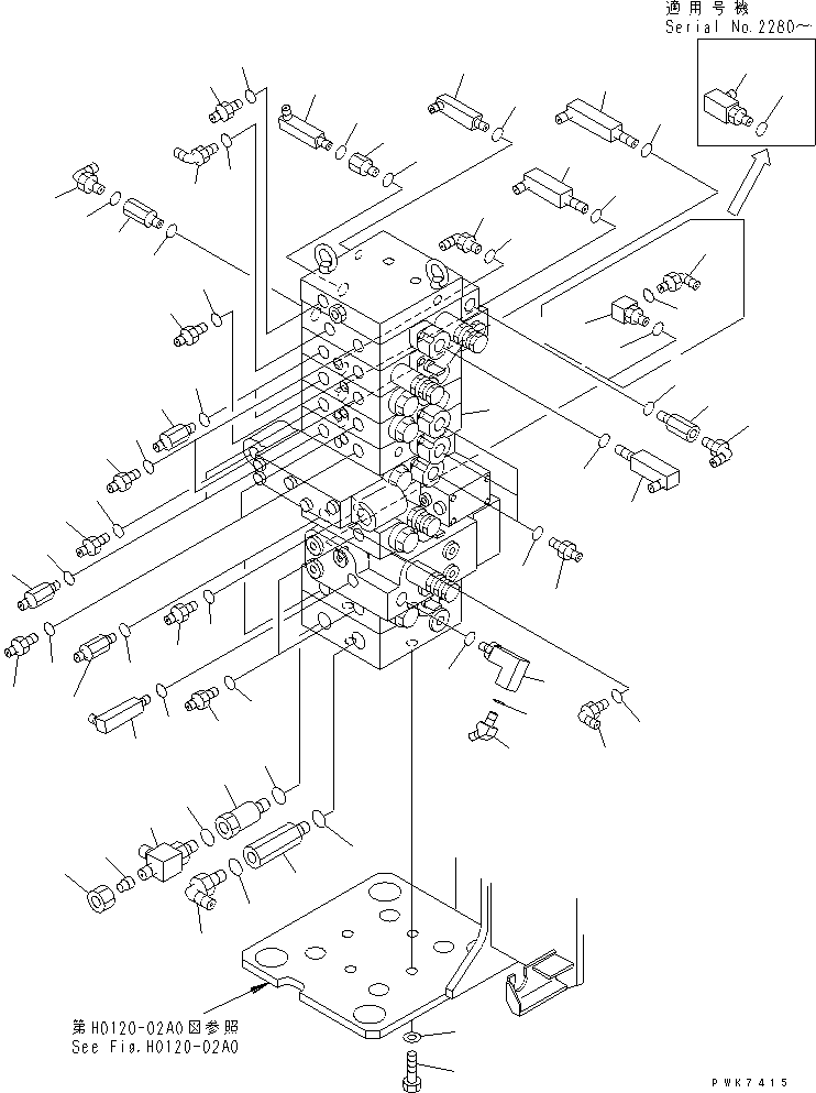 Komatsu parts book diagram for PC40MR-1 S/N 1001-UP: MAIN VALVE (ELBOW)(#1001-5500)