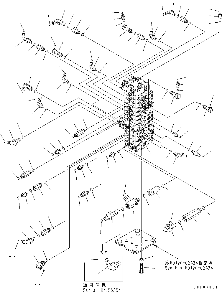 Komatsu parts book diagram for PC40MR-1 S/N 1001-UP: MAIN VALVE (ELBOW) (FOR ATTACHIMENT)(#5501-)