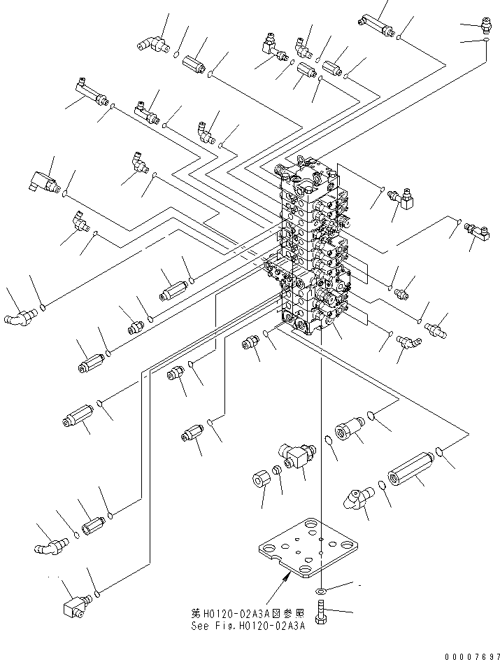 Komatsu parts book diagram for PC40MR-1 S/N 1001-UP: MAIN VALVE (ELBOW) (FOR ATTACHIMENT) (FOR POWER ANGLE POWER TILT)(#1001-5500)