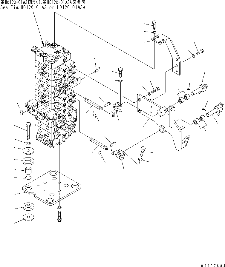 Komatsu parts book diagram for PC40MR-1 S/N 1001-UP: MAIN VALVE (MOUNT BRACKET) (FOR ATTACHIMENT) (FOR POWER ANGLE POWER TILT)