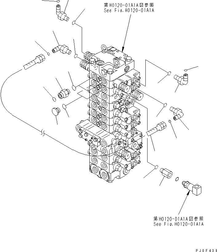 Komatsu parts book diagram for PC40MR-1 S/N 1001-UP: MAIN VALVE (PLUG AND ELBOW) (FOR ATACHMENT)(#5501-)