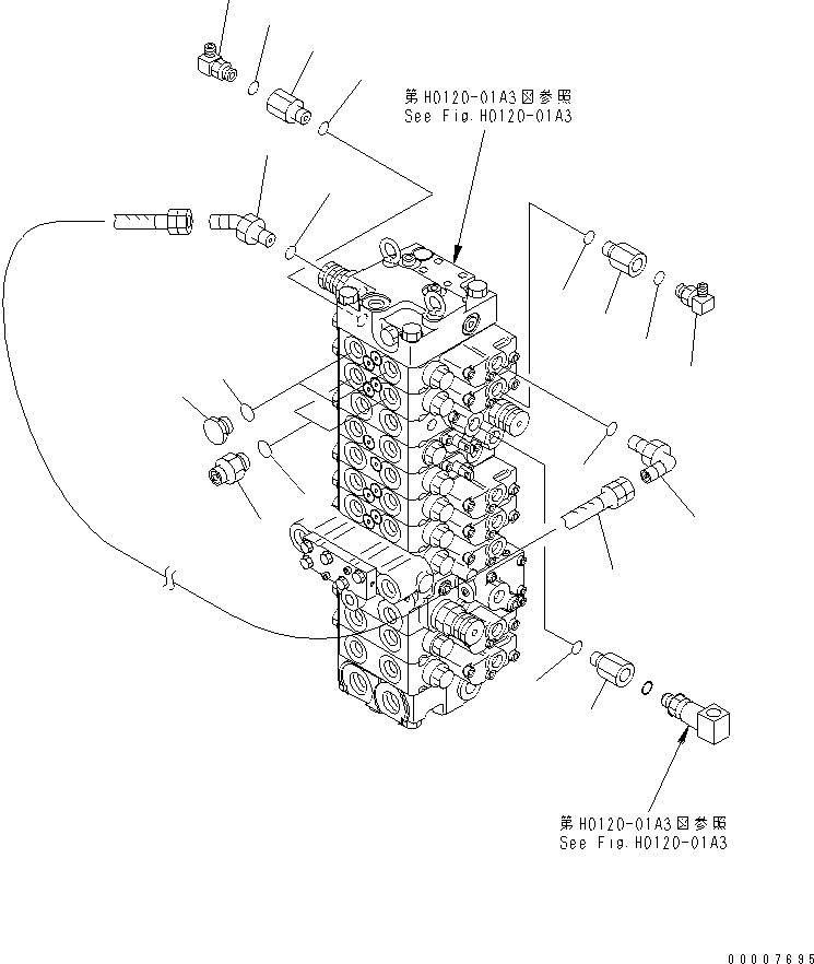 Komatsu parts book diagram for PC40MR-1 S/N 1001-UP: MAIN VALVE (PLUG AND ELBOW) (FOR ATACHMENT) (FOR POWER ANGLE POWER TILT)(#1001-5500)