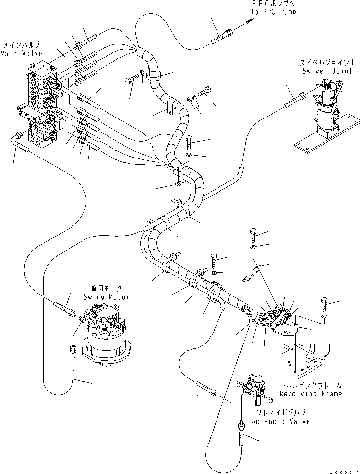 Komatsu parts book diagram for PC40MR-1 S/N 1001-UP: P.P.C. MAIN LINE(#1001-5500)