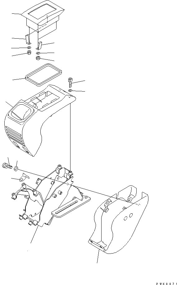 Komatsu parts book diagram for PC40MR-1 S/N 1001-UP: FLOOR FRAME (CONSOLE BOX AND LEVER ? R.H. 1/2) (FOR TOPS)