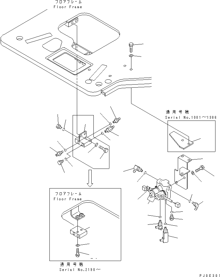 Komatsu parts book diagram for PC40MR-1 S/N 1001-UP: FLOOR FRAME (SOLENOID VALVE)(#1001-5500)