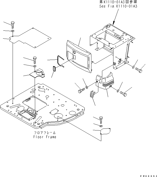 Komatsu parts book diagram for PC40MR-1 S/N 1001-UP: FLOOR COVER (FLOOR COVER) (FOR CAB) (WITH DEFROSTER)