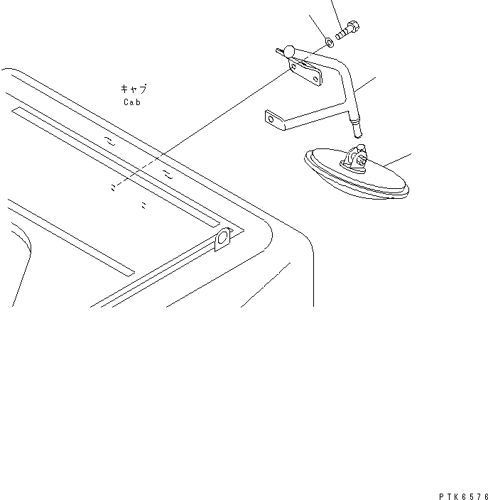 Komatsu parts book diagram for PC40MR-1 S/N 1001-UP: REAR VIEW MIRROR RIGHT SIDE (FOR CAB) (EXCEPT JAPAN)