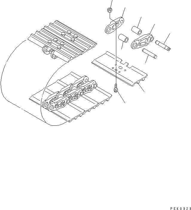 Komatsu parts book diagram for PC40MR-1 S/N 1001-UP: TRACK SHOE (TRIPLE GROUSER WITH HOLE) (FOR STEEL SHOE)