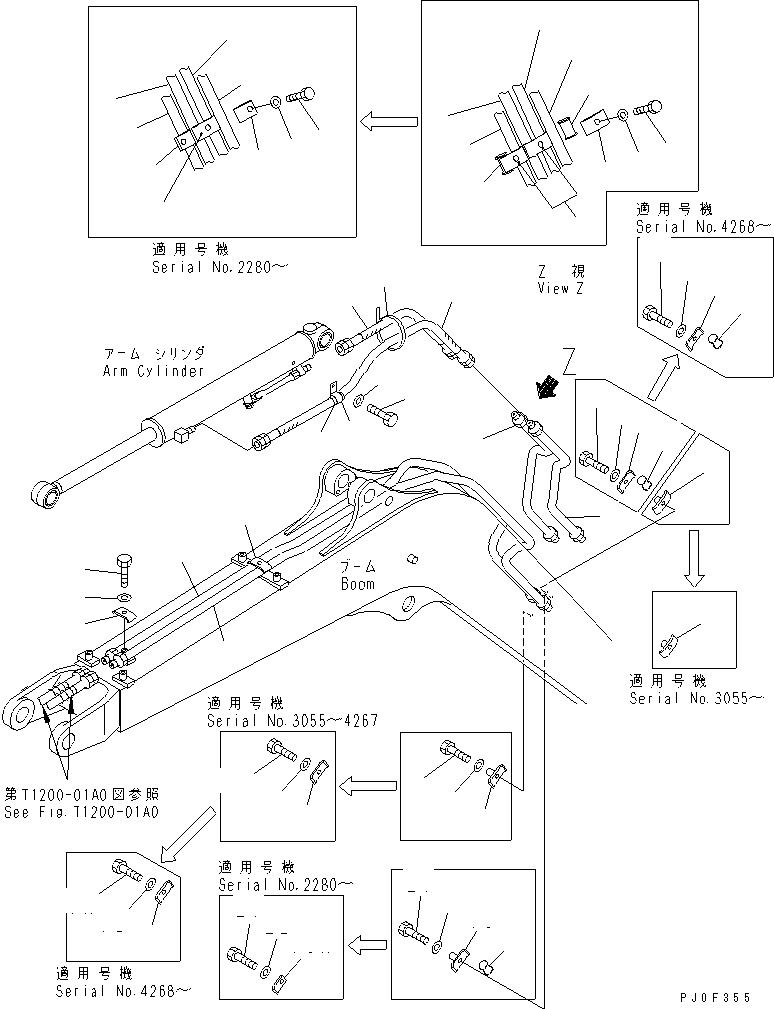Komatsu parts book diagram for PC40MR-1 S/N 1001-UP: BOOM (ARM LINE AND BUCKET LINE)(#1001-5500)