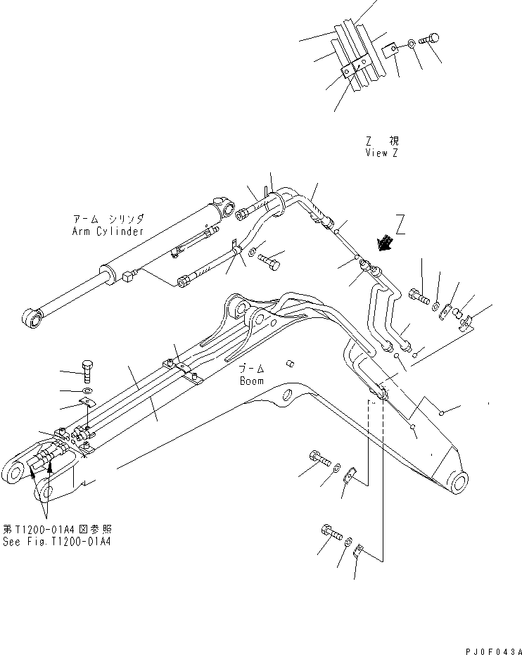 Komatsu parts book diagram for PC40MR-1 S/N 1001-UP: BOOM (ARM LINE AND BUCKET LINE) (EXCEPT JAPAN)(#5501-)