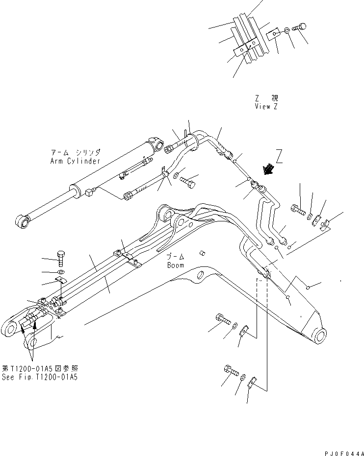 Komatsu parts book diagram for PC40MR-1 S/N 1001-UP: BOOM (ARM LINE AND BUCKET LINE) (FOR ATTACHMENT) (EXCEPT JAPAN)(#5501-)