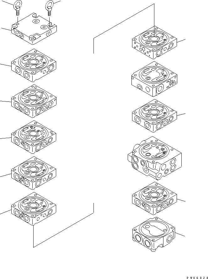 Komatsu parts book diagram for PC40MR-1 S/N 1001-UP: MAIN VALVE (8-VALVE) (1/17)(#1001-5500)